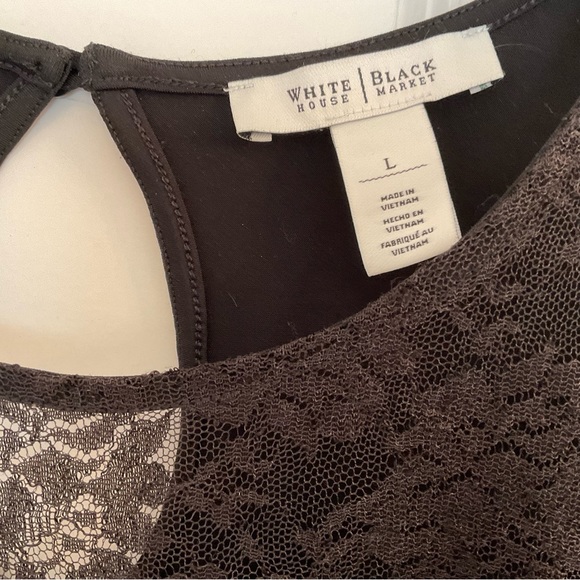 White House Black Market Lace Yoke Dressy Top - Size Large - Black - Picture 7 of 10